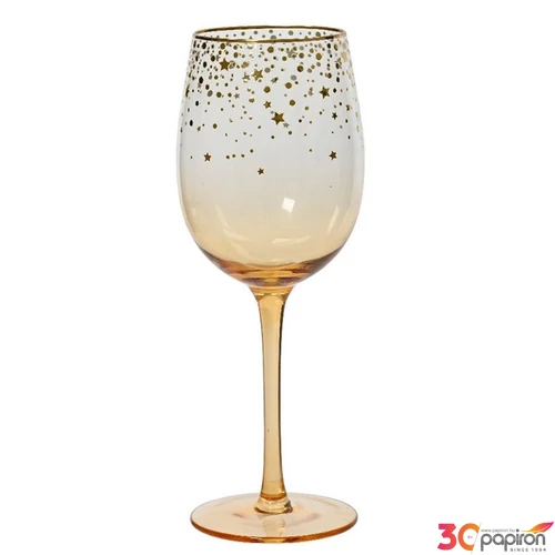 Pohár elegáns kristály 24' borostyán színű arany peremmel csillaggal díszítve 22.6cm sdkae