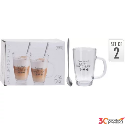 Pohár kávés - kávéspohár kanállal, Latte Macchiato  üveg