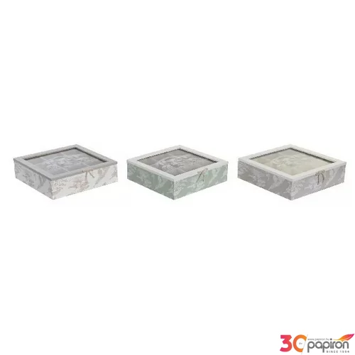 Teafilter tartó fa/üveg 24,5x24,5x6cm, 3 féle szín 