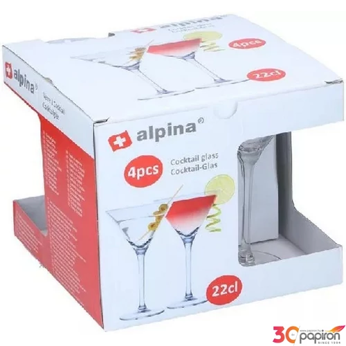 Pohár üveg koktélos 220ml, 4db-os Alpina 