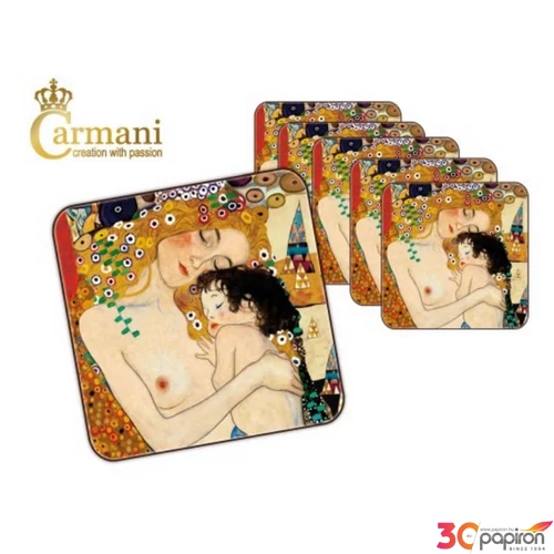 Poháralátét parafa 10x10cm, "Klimt: Anya gyermekével