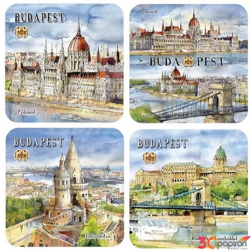 Poháralátét parafa 4db-os szett, Budapest 