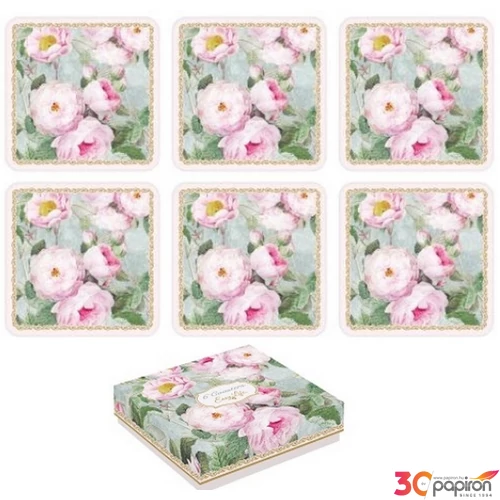 Poháralátét parafa 6db-os 10,5x10,5cm, Roses in Bloom 