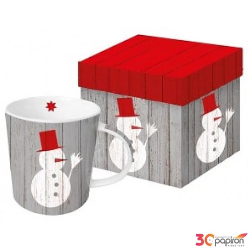 Bögre Porcelán 0,35l díszdobo Karácsonyi hóemberes mintával Snowman on wood porcelán