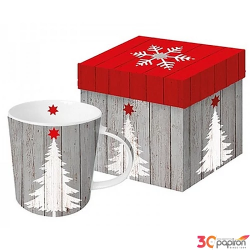Bögre Porcelán 0,35l díszdobo Bögre teás, karácsonyi mintás Tree on Wood porcelán