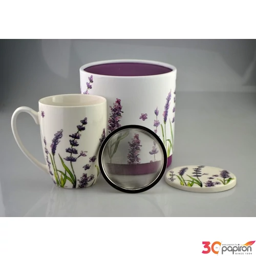 Bögre porcelán szűrős levendulás