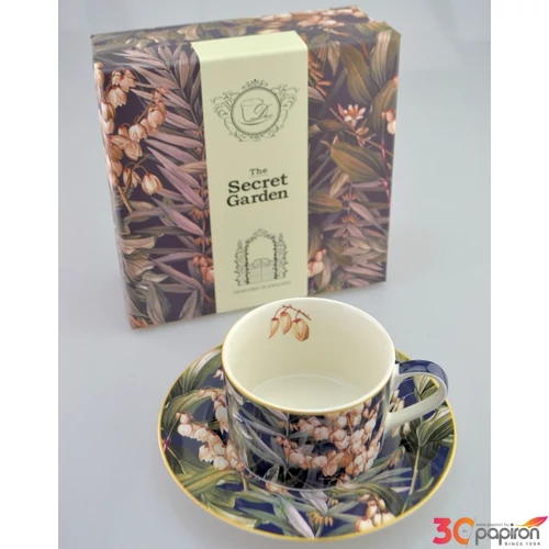 Porcelán csésze 250ml Yucca mintás csésze+alj 9x6cm-es díszdobozos finom Porcelán