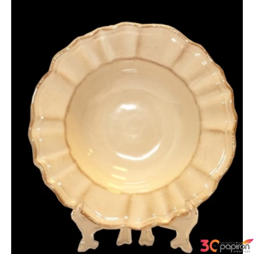 Tányér mély porcelán Romantik natúr, 24x5cm kézzel festett