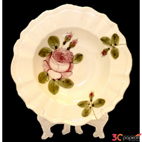 Tányér mély porcelán 24x5cm Romantik rózsás kézzel festett