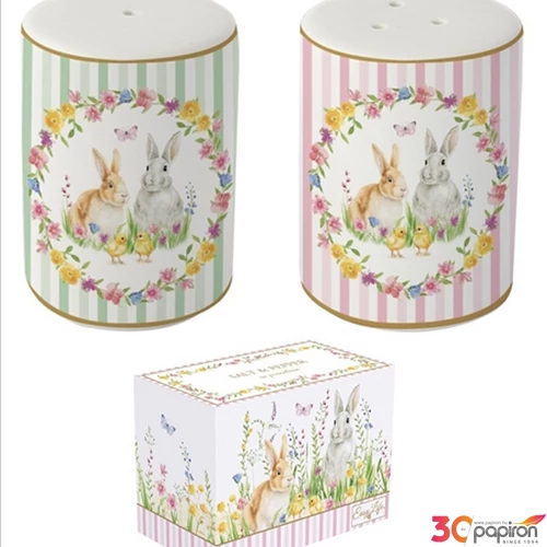 Porcelán só-borsszóró szett 7cm, Happy Easter