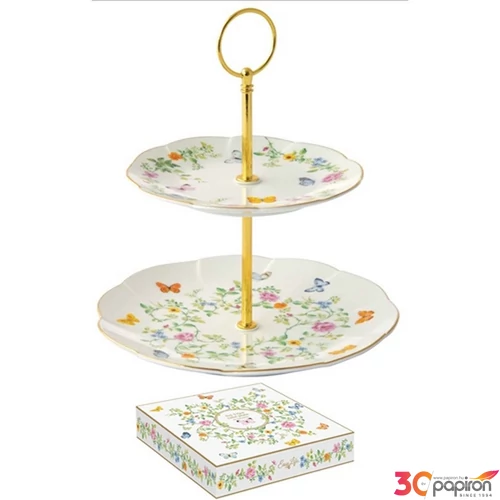 Porcelán süteményes állvány 2 emletes 16/21cm Dancig Butterflies dobozban