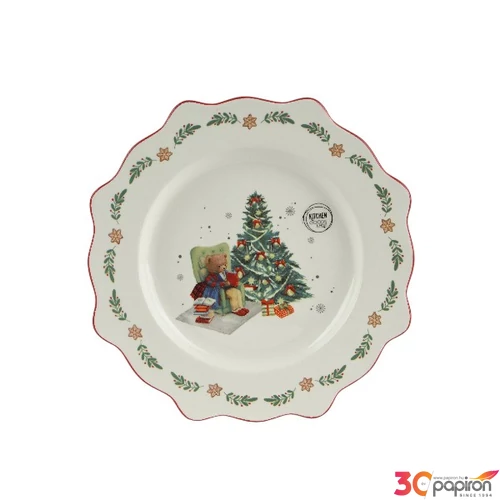 Porcelán tányér karácsonyi mint. maci fenyőfával SDKAE25 20cm