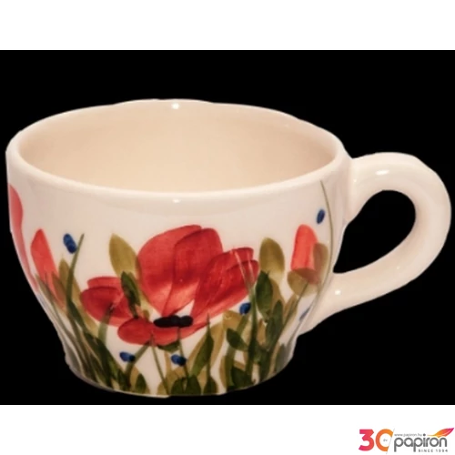 Csésze teás Porcelán 3dl pipacs kerámia kézzel festett