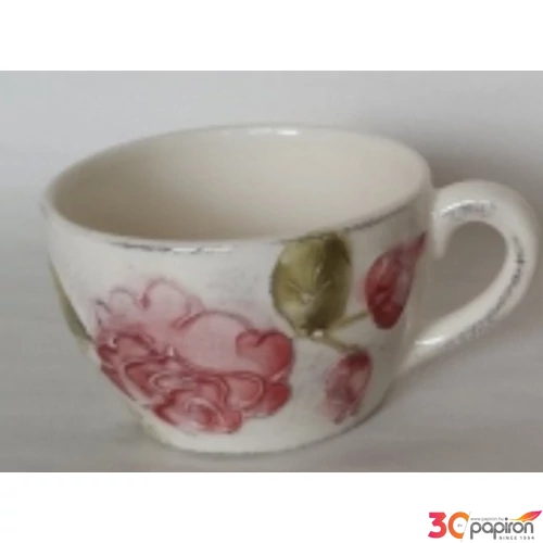 Csésze teás Porcelán virágos 3dl bordó rózsás domború mintás