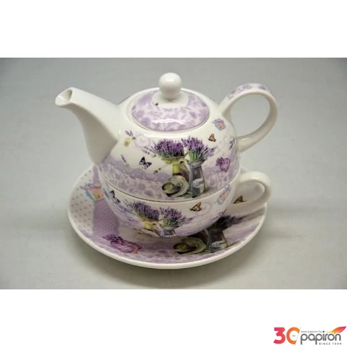 Porcelán teás szett Levendulás, Levendula mintás 1db teás csésze+ 1db teás kanna
