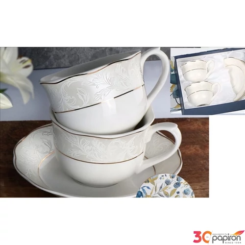 Porceláncsésze+alj 220ml Sarah 6 személyes, dobozban 
