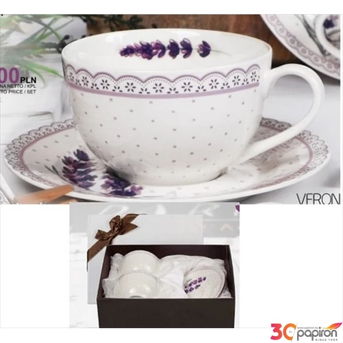 Porceláncsésze+alj 250ml Lavender 2 személyes, dobozban