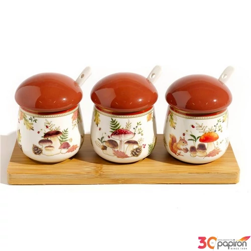 Porcelántálka Autumn Breeze fedővel, kanállal 22x8x9cm