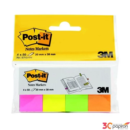 Jelölőcímke 3M POSTIT papír 4x50 lap 20x38mm neon vegyes Irodai kiegészítők