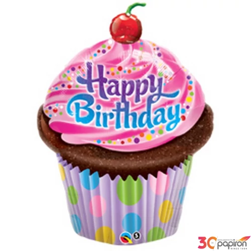 Partylufi Szülinapi 14"-36cm Muffin - Birthday Frosted Cupcake Fólia Léggömb+hélium