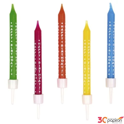 Party gyertya Happy Birthday 10db vegyes színek R550333