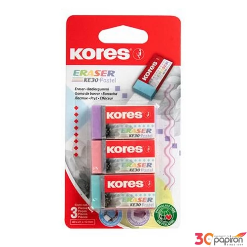Radír Kores Ke-30, 3 Pasztell Szín IK40314