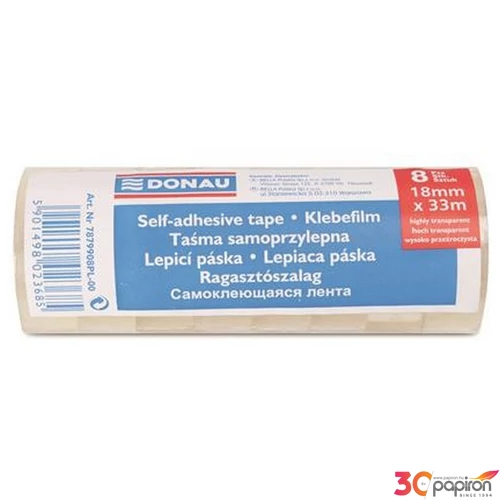 Ragasztószalag 18mmx33m Donau átlátszó 8tekercs/csomag Art.7879908PL-00