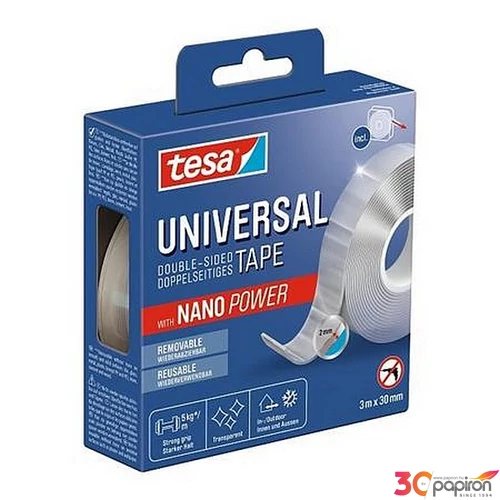 Ragasztószalag Tesa kétoldalas, visszaszedhető, átlátszó 30 mm x 3 m, Universal Nanotape
