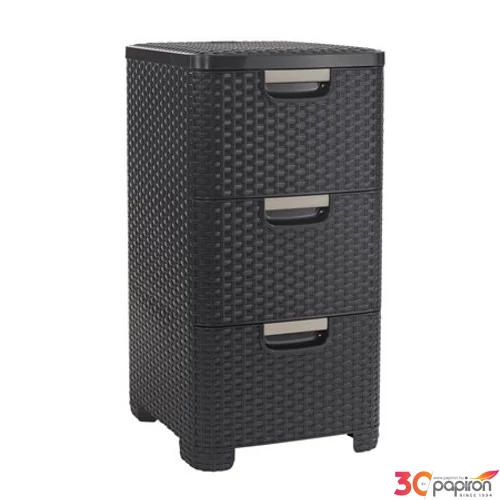 Rattan hatású fiókos tároLó 3x14 L sötét barna CURVER Tárolókosarak