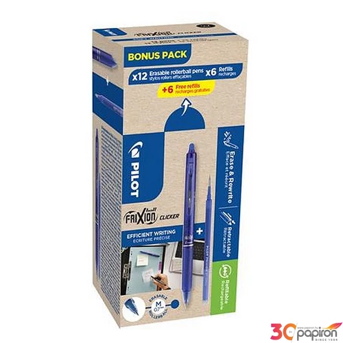 Rollertoll 0,35mm Pilot törölhető, nyomógombos, Frixion Clicker Bonus Pack, kék + betét