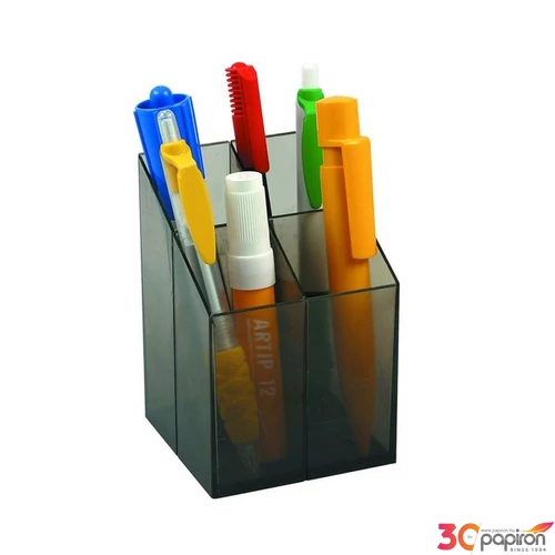 Írószertartó asztali ICO Pen Holder transzparens fekete rekeszes írószertartó, asztali írószerta