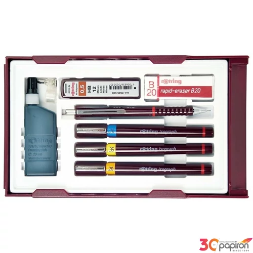 Rotring csőtoll Isograph szett college szett "3+1 0,20; 0,30; 0,50mm"