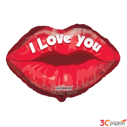 Party Lufi fólia 46cm száj formájú, I Love You felirattal Valentin napra