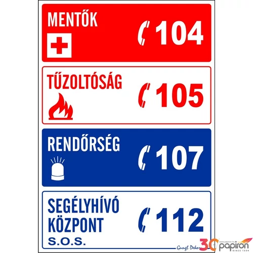 Tábla Matrica C Segélyhívószámok