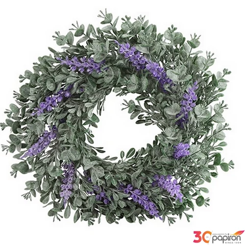 Selyemvirág - művirág 30cm levendula koszorú lila 30x30x10cm SDDST5  élethű