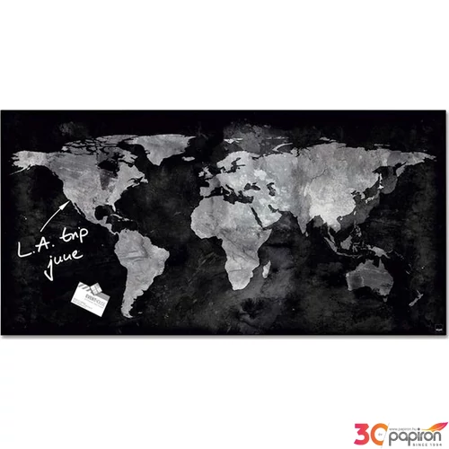 Mágneses üvegtábla SIGEL Artverum 46x91cm Világtérképpel fekete Prezentáció SIGEL GL270