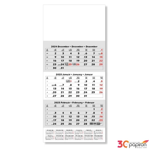 Speditőrnaptár 2025 S103 1 tömbös 3 havi üres fejrész Reklámfelület: 330x210mm