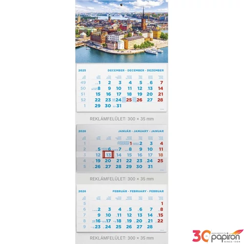 Speditőrnaptár 2026 T075 Spedit 3 Kék T Város Fej Toptimer 2026 kollekció!