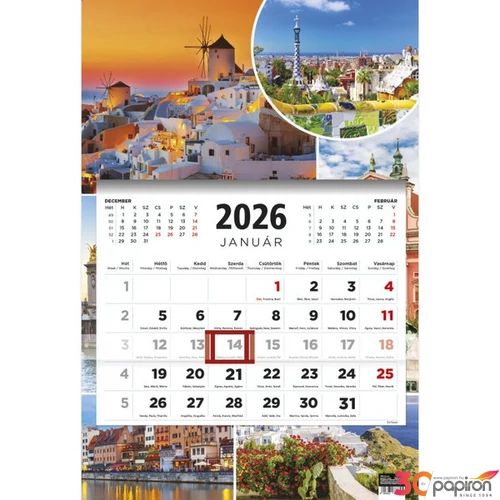 Speditőrnaptár 2026 T081 Speditőr 1 Tömb Városok Toptimer 2026 kollekció!