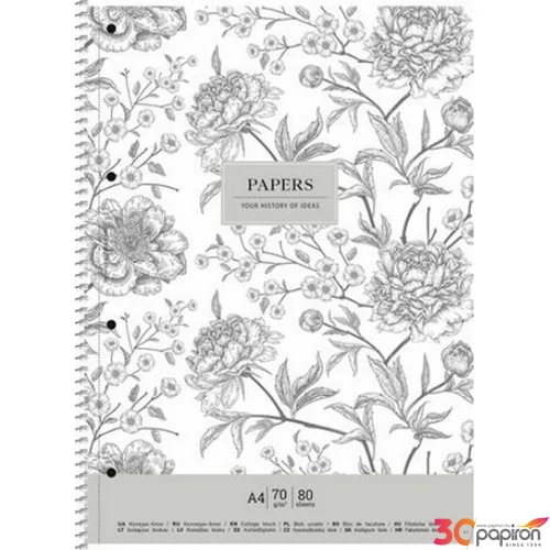 Spirálfüzet A4+ kockás 80lap,SHKOLYARYK Vintage flowers Spirálfüzetek A4, papír borítóval