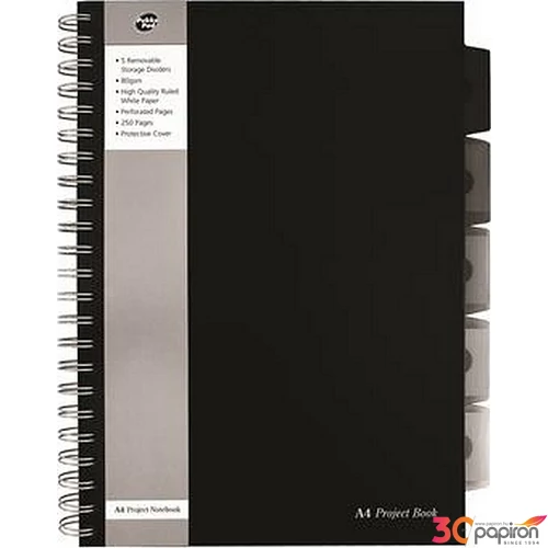 Spirálfüzet A4 Pukka Pad Black Project Book 125lap vonalas fekete Irodai füzet Pukka Pad SBPROBA4