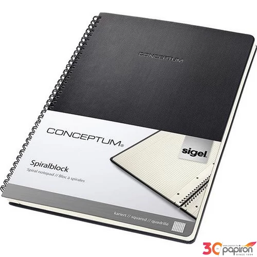 Spirálfüzet A4 Sigel Conceptum Conceptum exkluzív 80lap kockás fekete Irodai füzet Sigel CO820