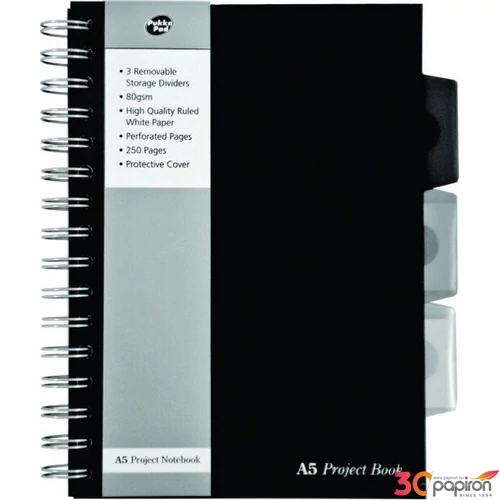 Spirálfüzet A5 Pukka Pad Black Project Book 125lap vonalas fekete Irodai füzet Pukka Pad SBPROBA5