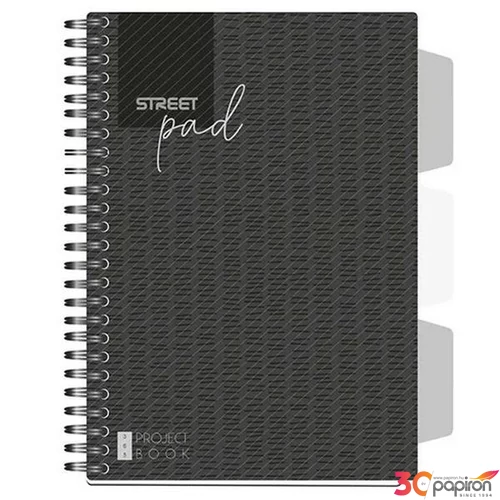 Spirálfüzet A5 Street Black kockás 100 lap regiszteres 