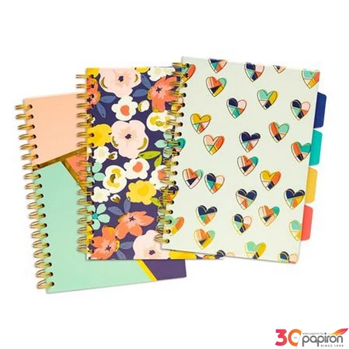 Spirálfüzet B5 Pukka Pad vonalas, 200lap, Floral Love Project Book, vegyes színek