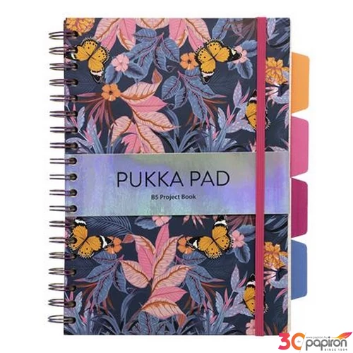 Spirálfüzet B5 vonalas 100 lap, PUKKA PAD Project Book Bloom vegyes minta