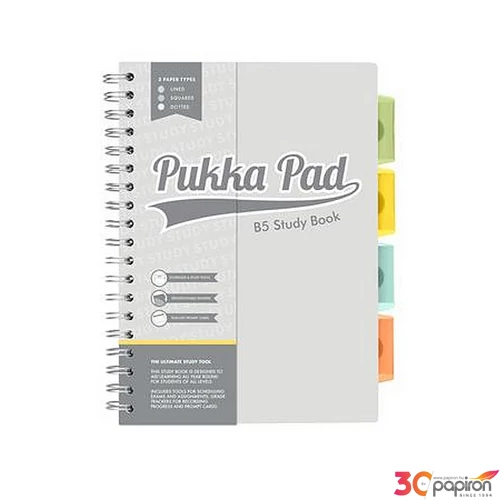 Spirálfüzet B5 vonalas PUKKA PAD Study book, szürke