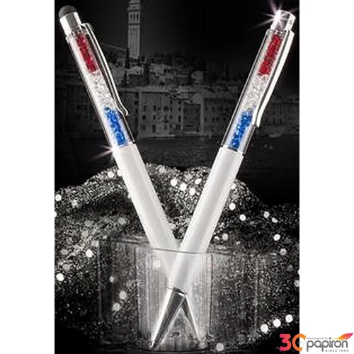 Swarovski toll C. krémf. testű Piros-Fehér-Kék Kristály Tölt. Gravírozh Made With Swarovski Elements