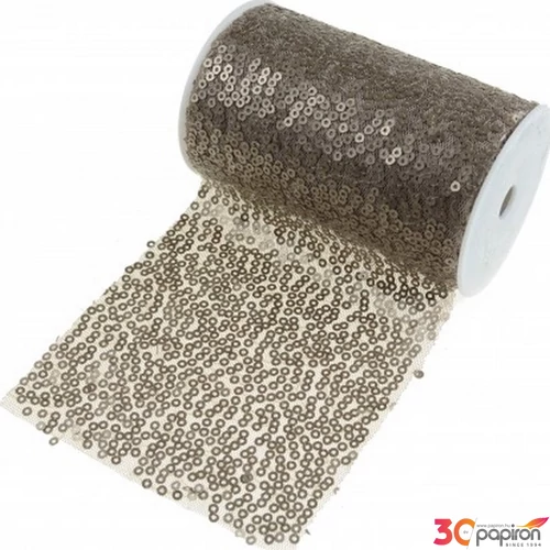 Szalag tekecses flitteres 10cm x 2,5m matt barna