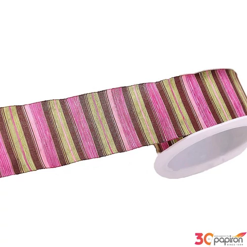 Szalag textil csíkos zöld/barn 38mm
